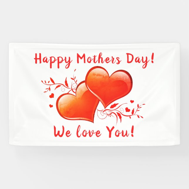 Happy Mothers Day We Love You Orange Hearts Design Banner (Horizontal)