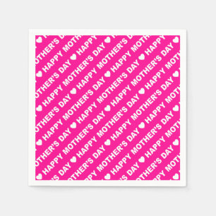 Happy Mother's Day White on Hot Pink Paper Napkin