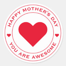 Happy Mother's Day White Red Heart Fun Unique Chic