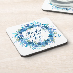 Happy Mother's Day Winter Floral Wreath Coaster