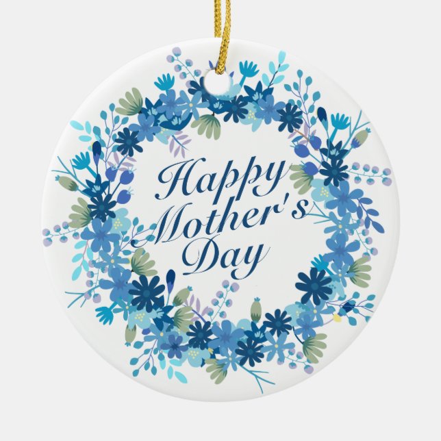 Happy Mother's Day Winter Floral Wreath Ornament (Front)