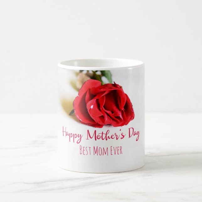 Happy Mother's Day with a Single Red Rose Coffee Mug (Center)