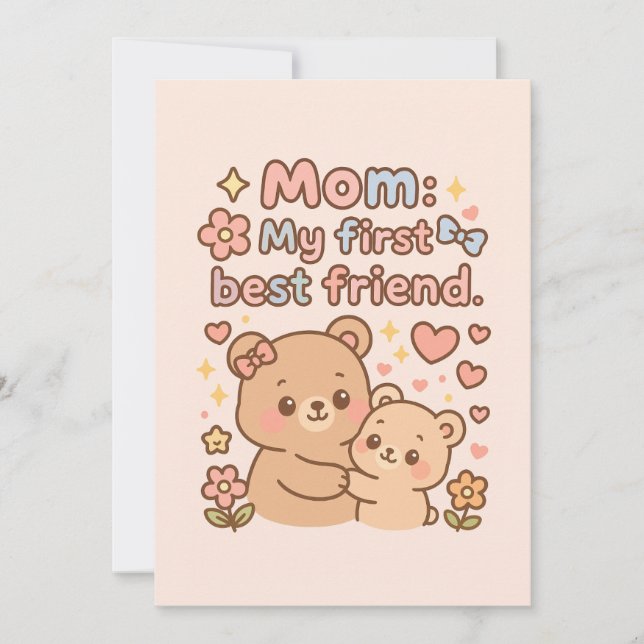 Happy Mothers day with bear design Holiday Card (Front)
