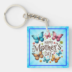 Happy Mother's Day with Butterflies Clipart Key Ring