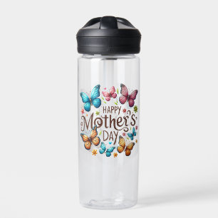 Happy Mother's Day with Butterflies Clipart Water Bottle