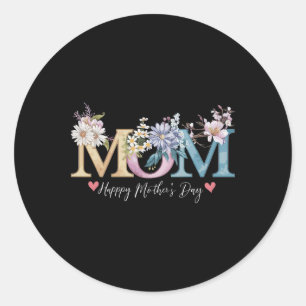 Happy Mother's Day With Floral Mum  Classic Round Sticker