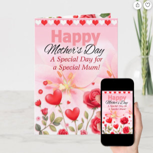 Happy Mothers Day with Hearts & Flowers Holiday Card