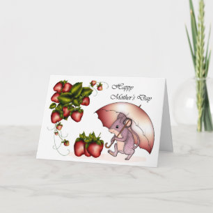 Happy Mother's Day with little mouse strawberries Holiday Card