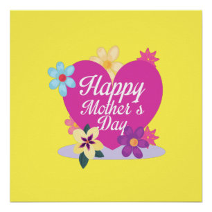 Happy Mothers Day With Love And Flowers Colourful Poster