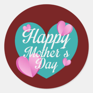 Happy Mothers Day With Love And Hearts Classic Round Sticker