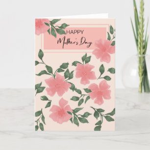 Happy Mothers Day with Peach Pink Flowers and Leaf Thank You Card