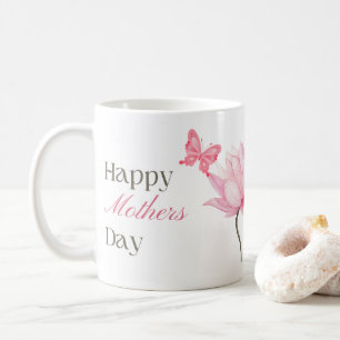 Happy Mother's Day with Pink Lotus and Butterfly Coffee Mug