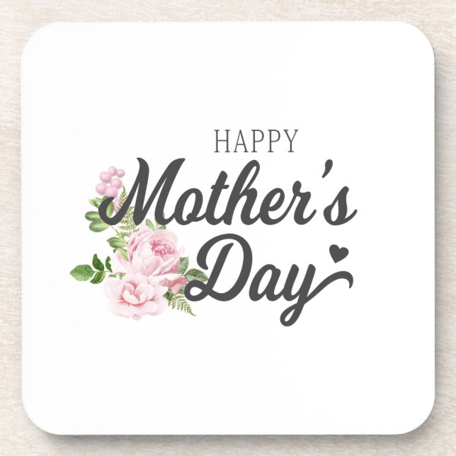 Happy Mother's Day with Pink Roses | Coaster (Front)