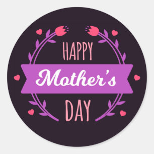 Happy Mother's Day with Tulips and Hearts Classic Round Sticker