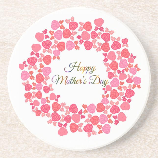 Happy Mothers Day Wreath  Coaster (Front)