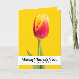 Happy Mothers Day wtih Love Pretty Tulip on Yellow Holiday Card