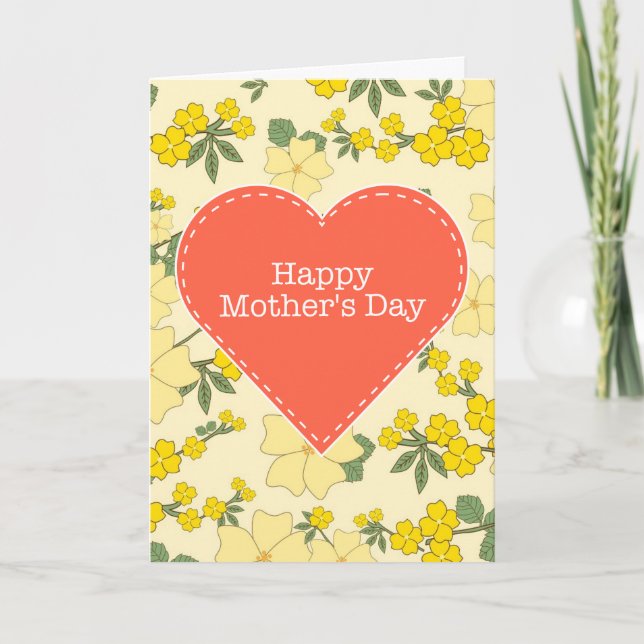 Happy Mother's Day yellow vintage floral card (Front)