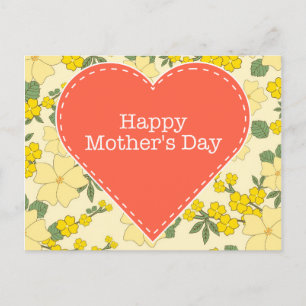Happy Mother's Day yellow vintage floral postcard