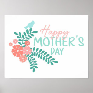 Happy mother'sday cute floral spring bird poster