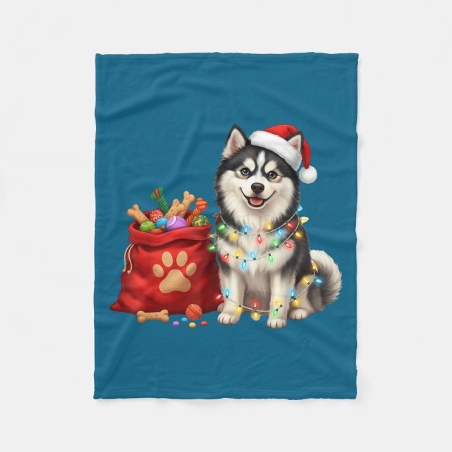 Happy Msky Christmas Lights Dog Mom Msky  Fleece Blanket (Front)