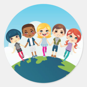 Happy Multi-ethnic Children Classic Round Sticker