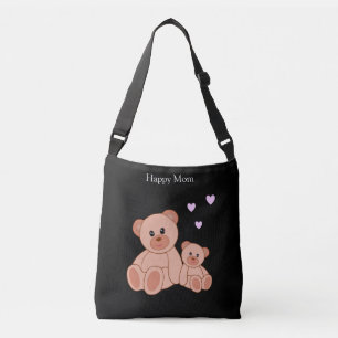 Happy Mum & Cute Bears on Black Crossbody Bag