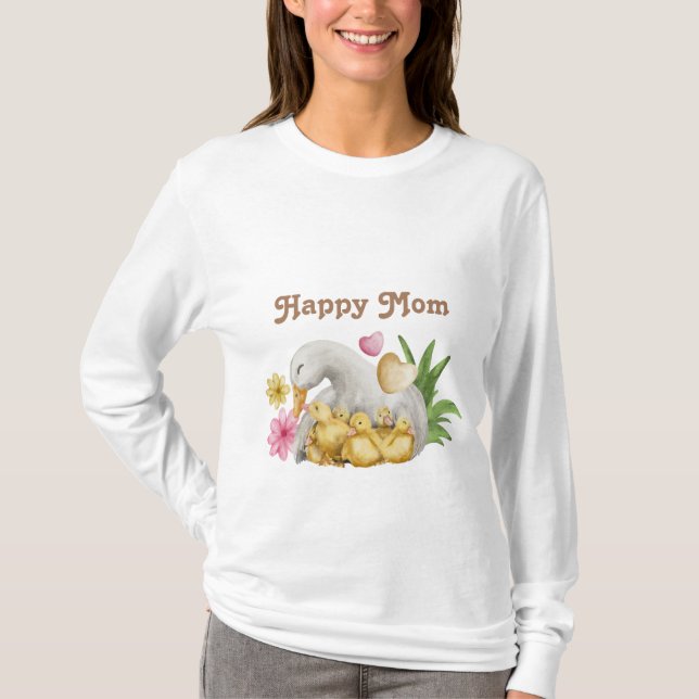 Happy Mum with Baby Watercolor Cute T-Shirt (Front)