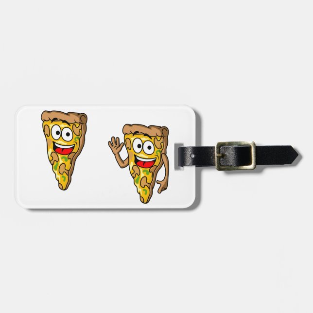 Happy Mushroom Pizza Slices Luggage Tag (Front Horizontal)