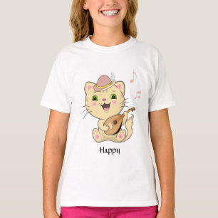 Happy Musical Ginger Tabby Kitty Cat T-Shirt