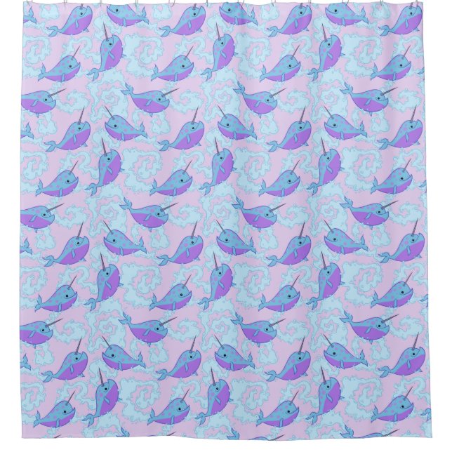 Happy Narwhal Pattern Shower Curtain (Front)