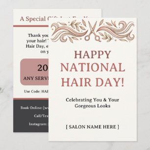 Happy National Hair Day Salon Promo Code Flat Card
