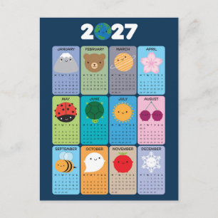 Happy Nature Kawaii 2027 Calendar Postcard