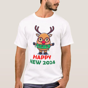 Happy New 2024 Year Reindeer T-Shirt