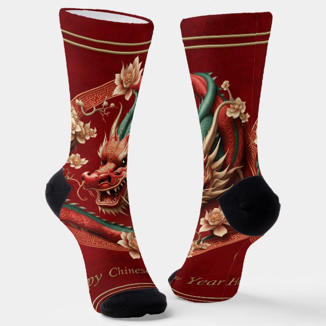 Happy new chinese dragon year socks (Angled)