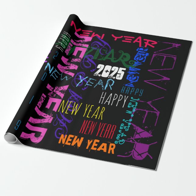 Happy New custom Year Pop Colours Wrapping Paper (Unrolled)