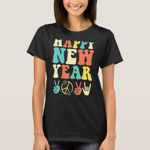 Happy New Hippie Year 2023 Peace Sign And Love Han T-Shirt