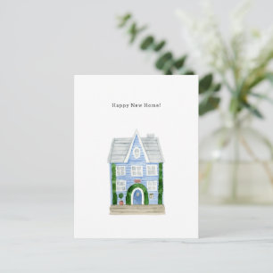 Happy New Home Quote Blue House Illustration Card