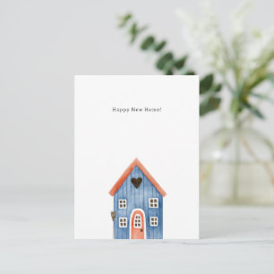 Happy New Home Quote Blue House Illustration Card