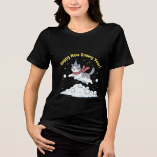 Happy New Snowy Year 2026 Cute Cat Winter Gift Tri-Blend Shirt