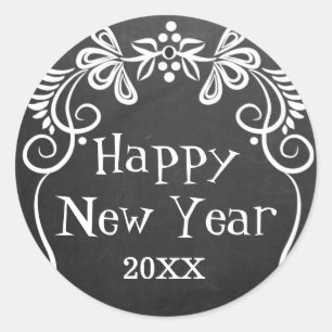 Happy New Year 2016 Chalkboard Classic Round Sticker