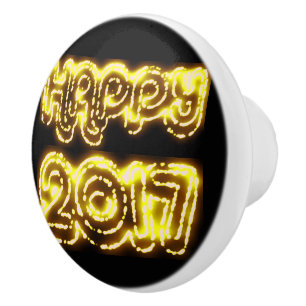 Happy New Year 2017 Black Shiny Gold Lights Knob