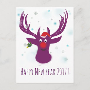 Happy New Year 2017 Deer Postcard