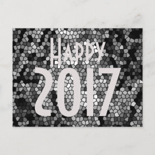 Happy New Year 2017 Mosaic Stone Glass Black White Holiday Postcard