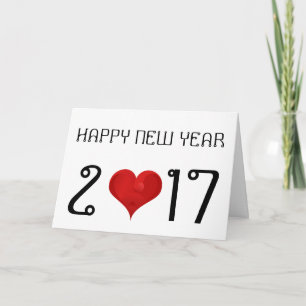 Happy New Year 2017 Numbers Cute Heart Typography Holiday Card