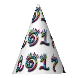 Happy New Year 2017 Rainbow Numbers Typography Party Hat
