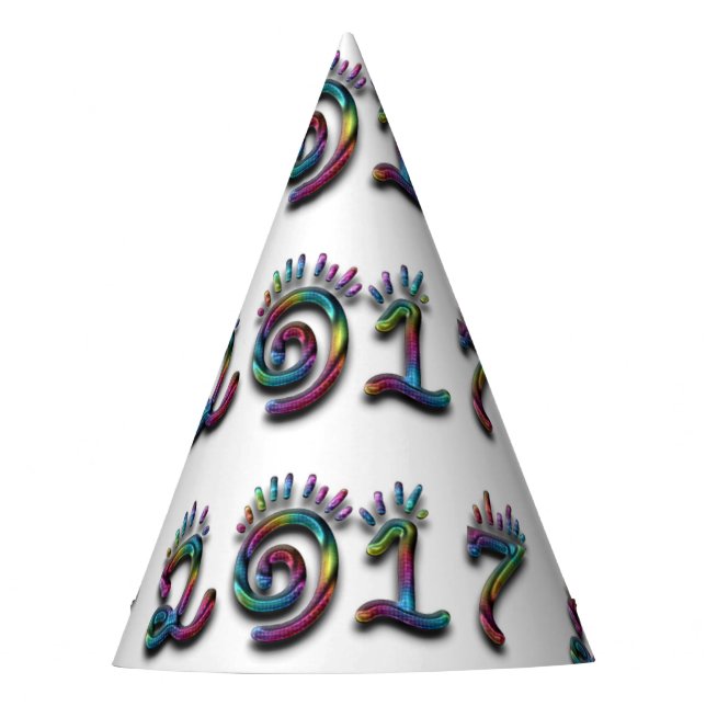 Happy New Year 2017 Rainbow Numbers Typography Party Hat (Front)
