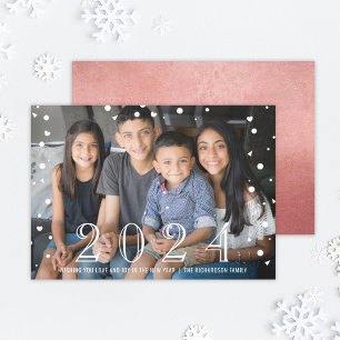 Happy New Year   2017 Rose Gold Confetti Photo Holiday Card