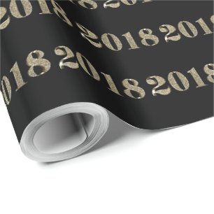 Happy New Year 2018 Black and Gold Numbers Chic Wrapping Paper