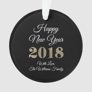 Happy New Year 2018 Black White Gold Elegant Ornament