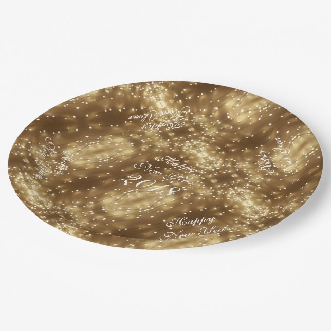 Happy New Year 2018 Elegant String of Lights Paper Plate (Angled)